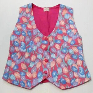 Vintage Handmade Women's Large Spring Multicolor Pink Purple Flower Tulip Vest